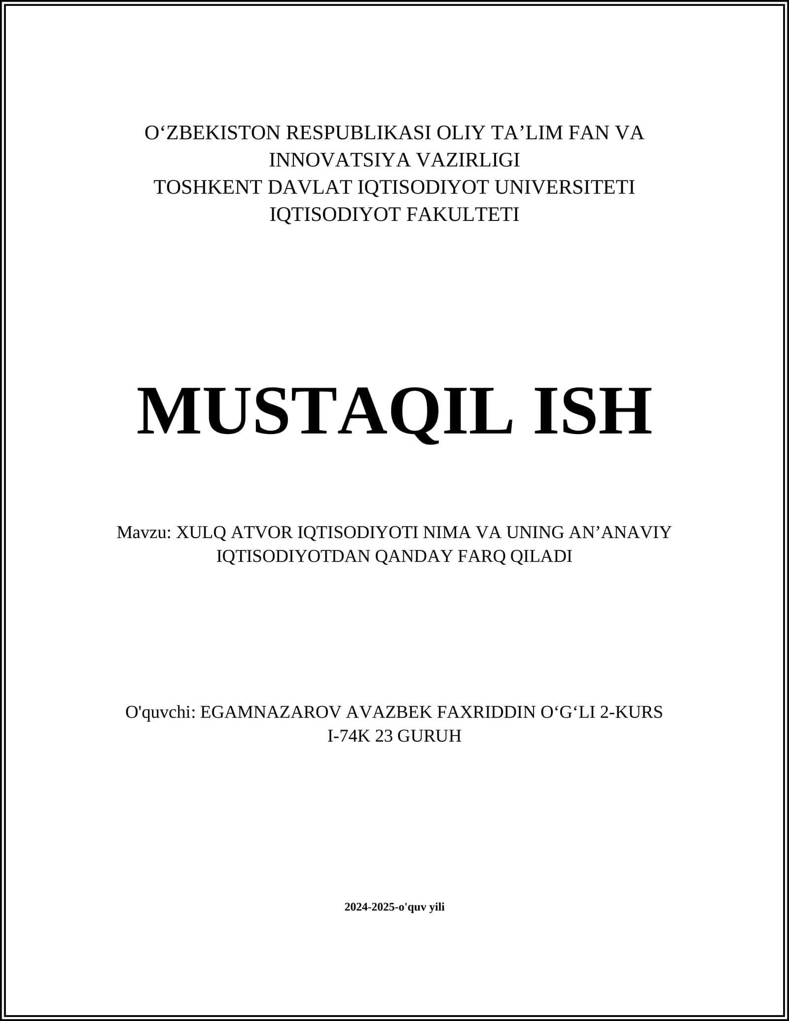 Xulq-atvor iqtisodiyoti
