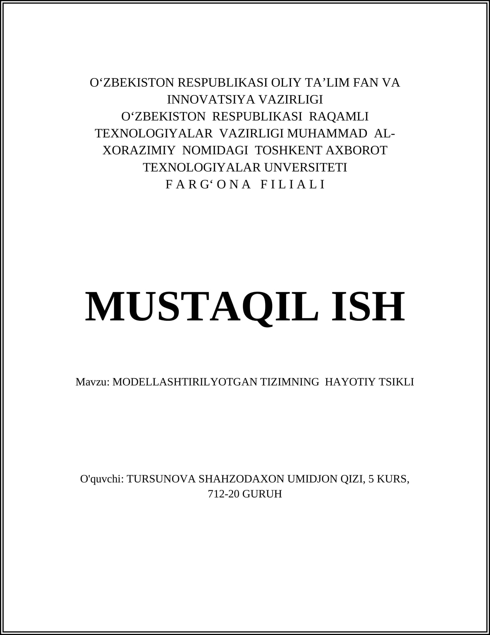 MODELLASHTIRILYOTGAN TIZIMNING HAYOTIY TSIKLI