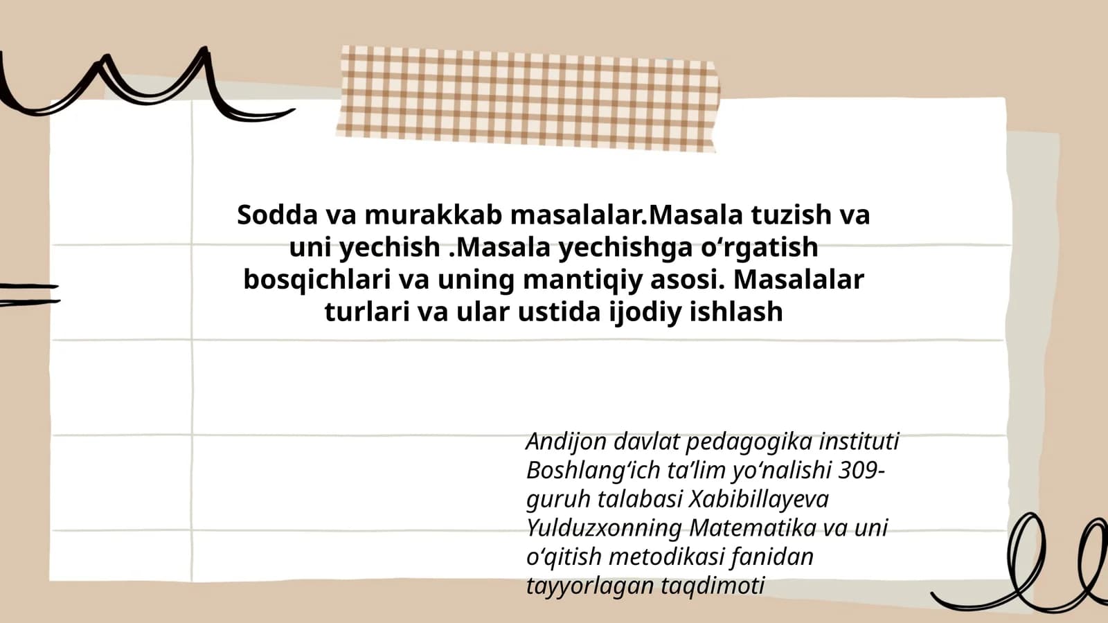 Matematika va uni oʻqitish metodikasi fanidan tayyorlagan taqdimoti