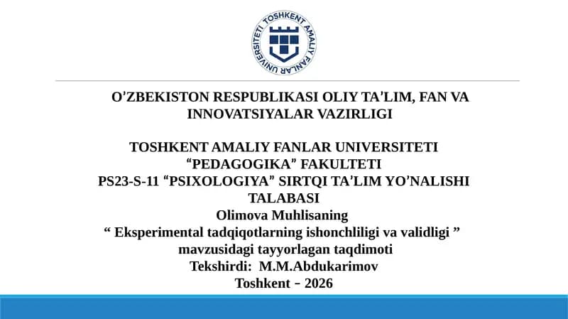Ekispremental tadqiqotlarning ishonchligi va valindligi