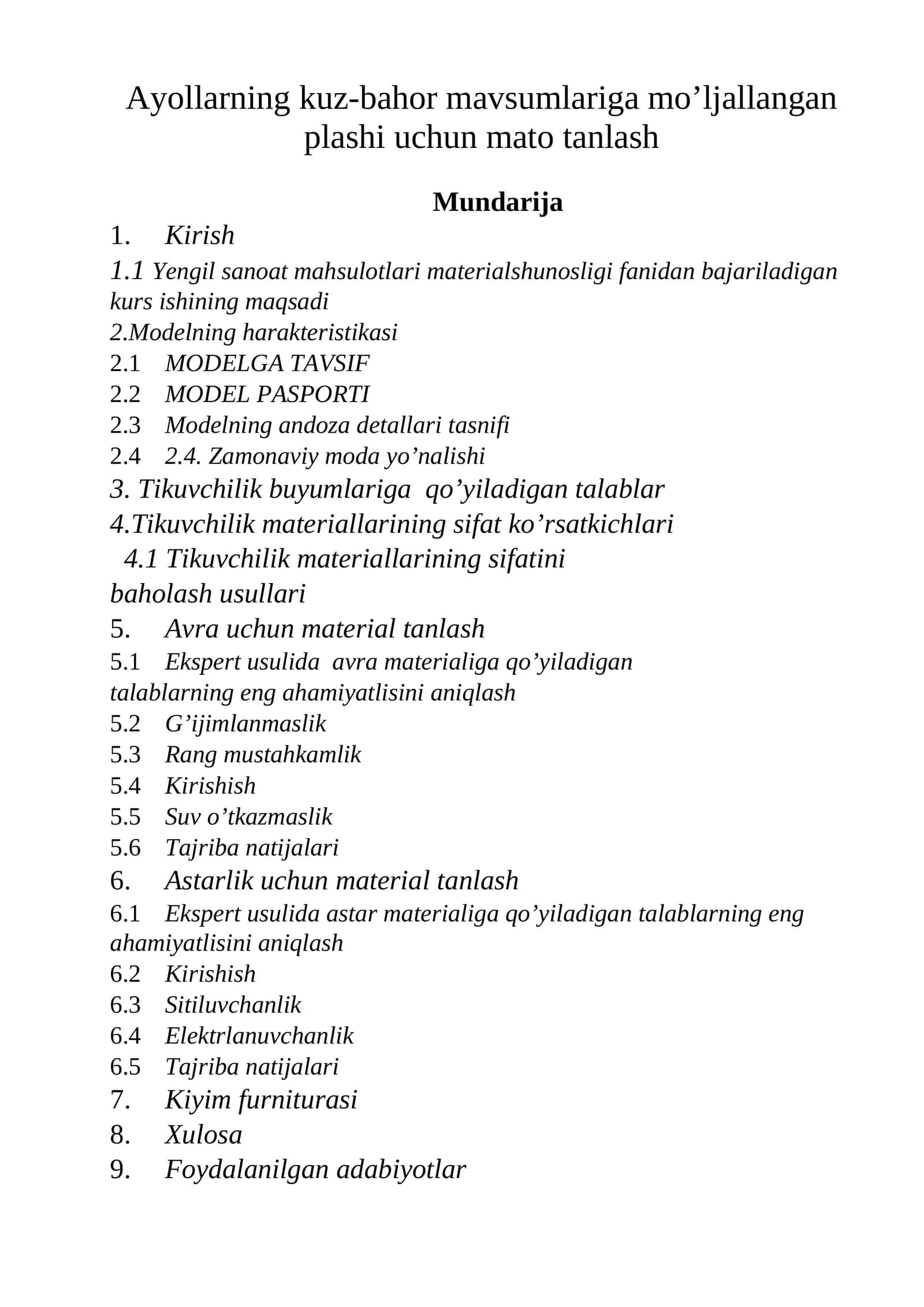 Ayollarning kuz-bahor mavsumlariga mo’ljallangan plashi uchun mato tanlash