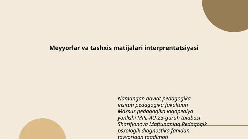 Pedagogik psxologik diagnostika fanidan tayyorlagan taqdimot