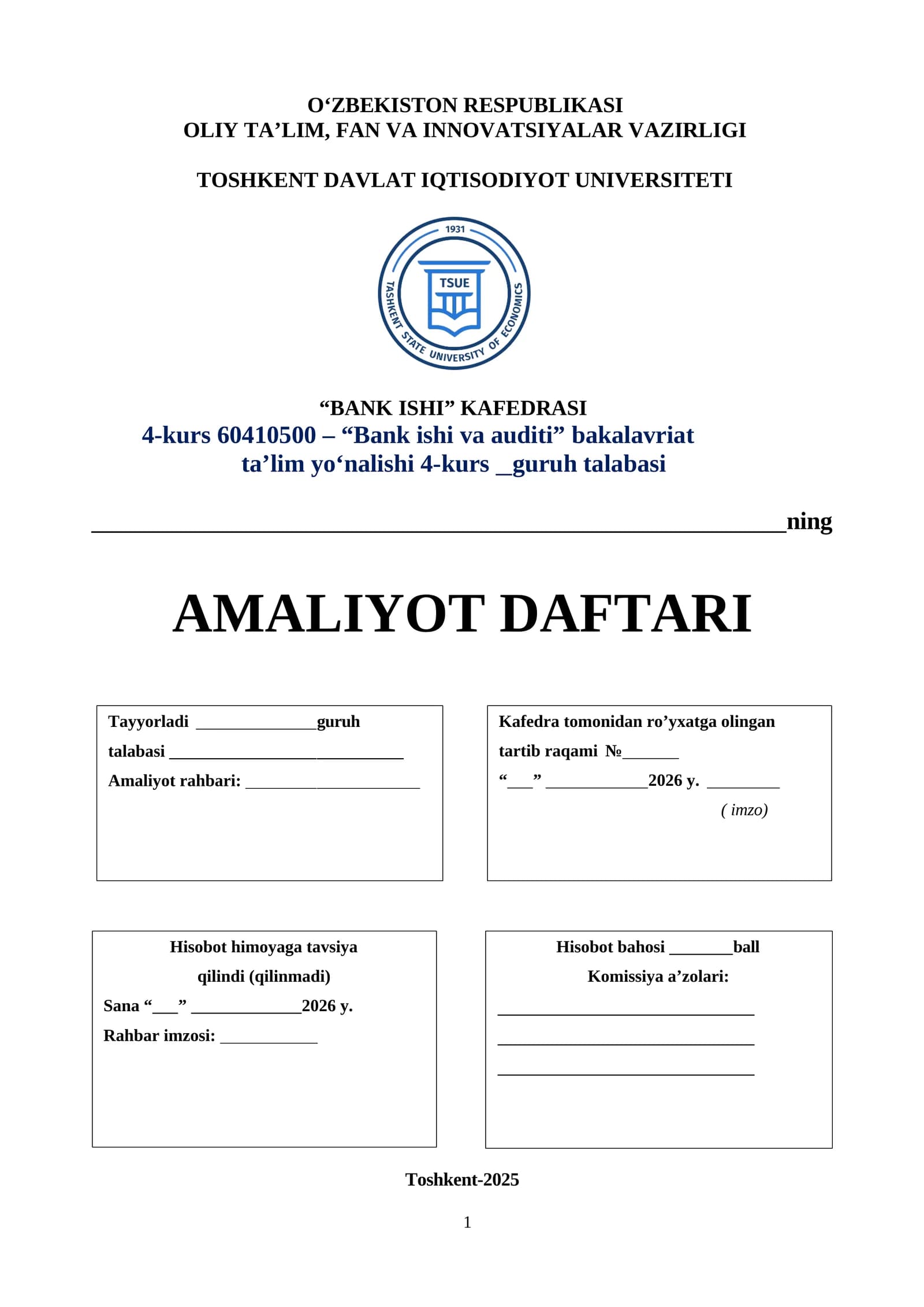 "Biznesni rivojlantirish banki" boʻyicha amaliyot hisoboti.