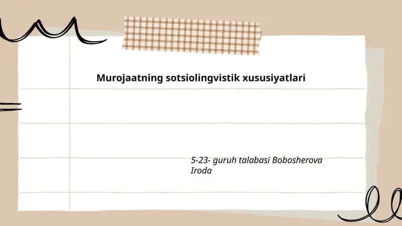 Murojaatning sotsiolingvistik xususiyatlari