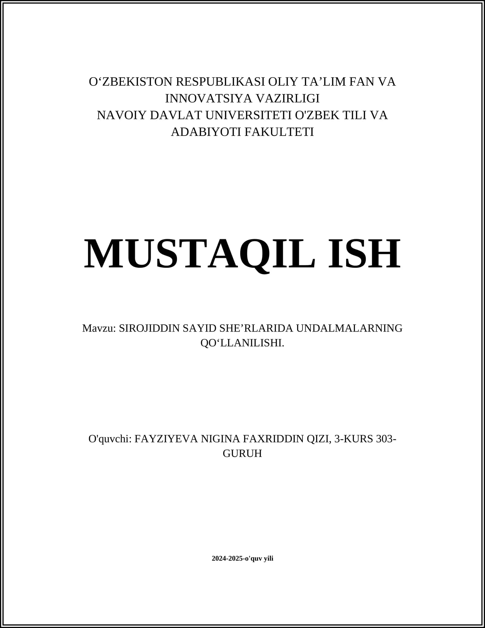 SIROJIDDIN SAYID SHE’RLARIDA UNDALMALARNING QO‘LLANILISHI