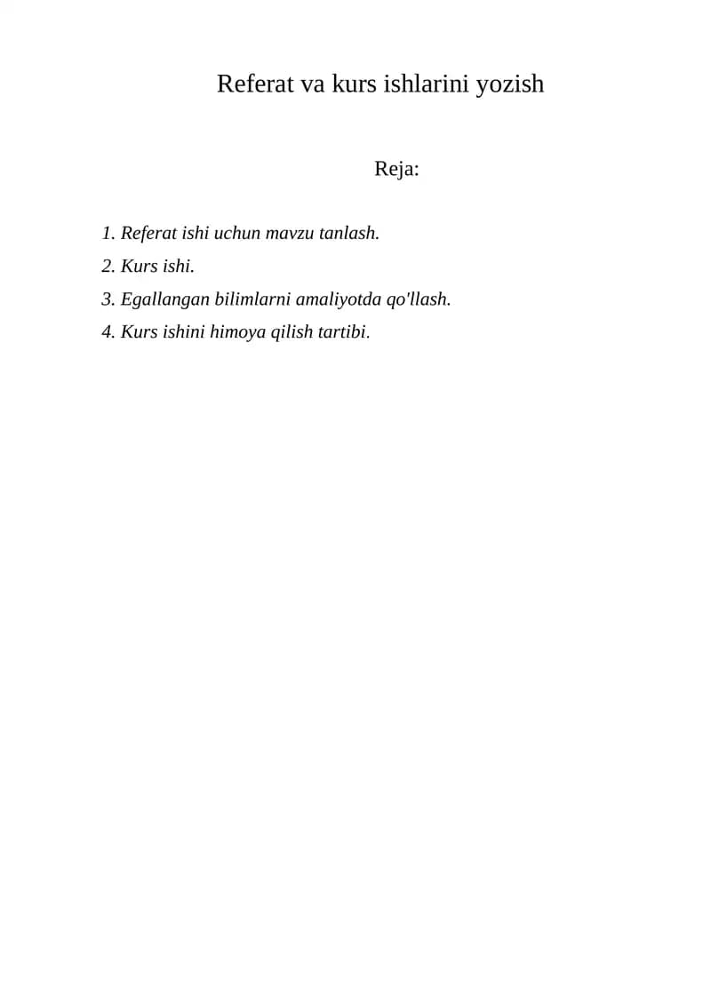 Referat va kurs ishlarini yozish