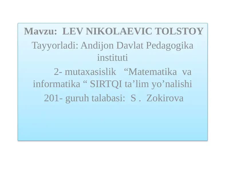 LEV NIKOLAEVIC TOLSTOY
