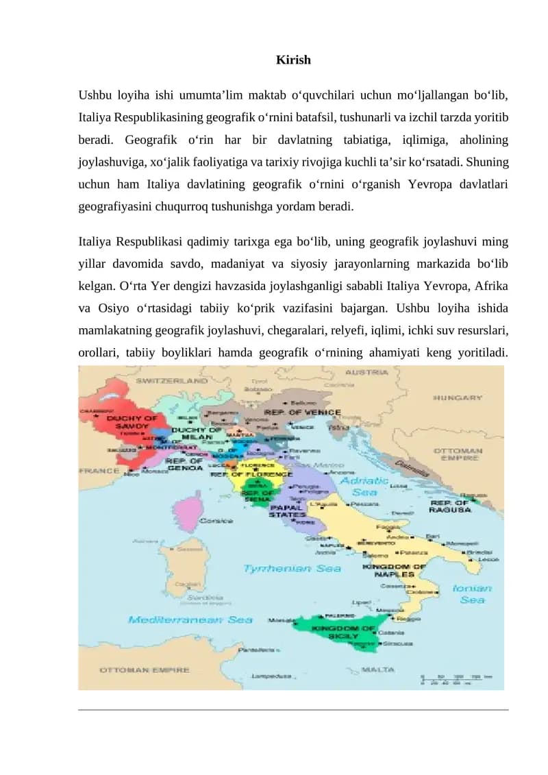Italiya Respublikasining geografik o‘rni
