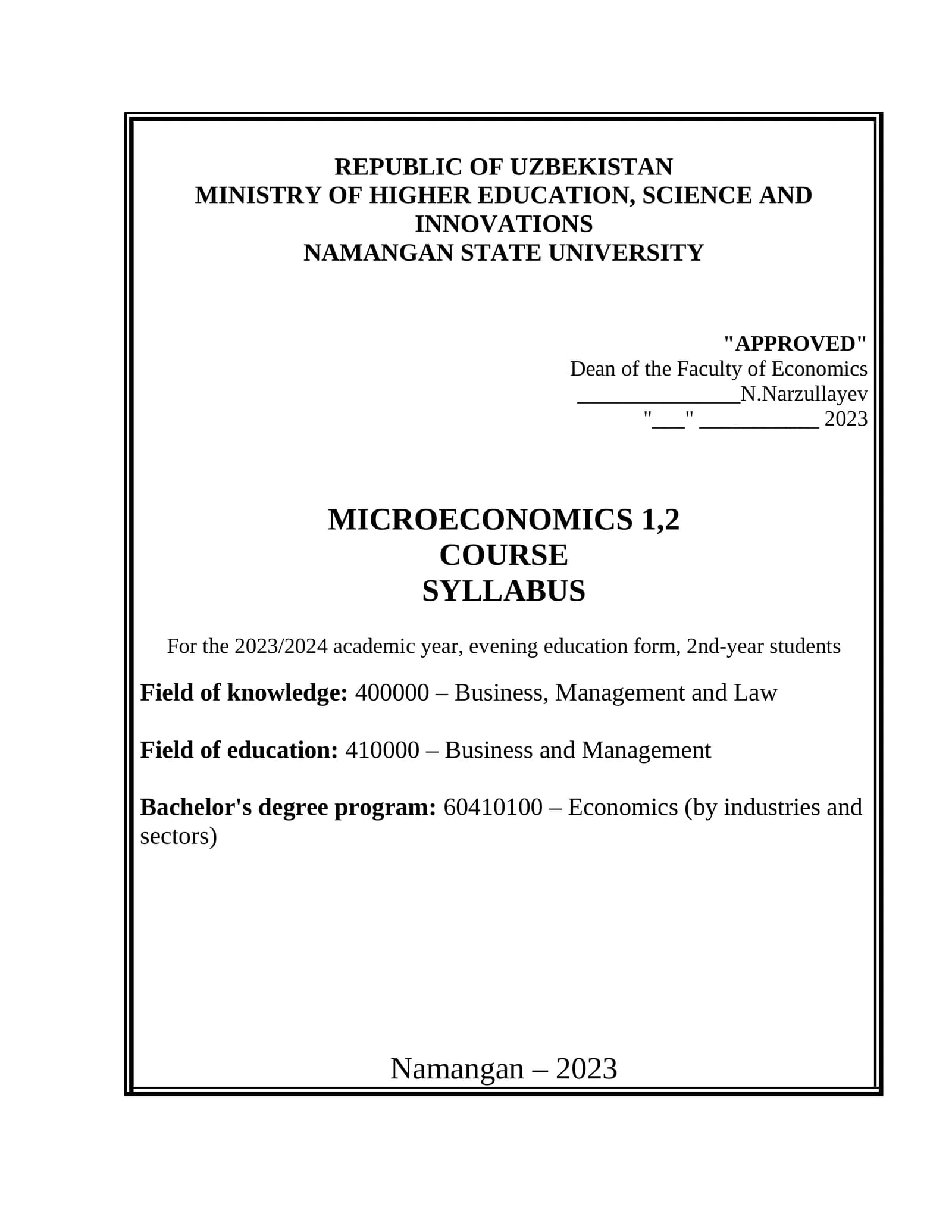 Microeconomics 1, 2
