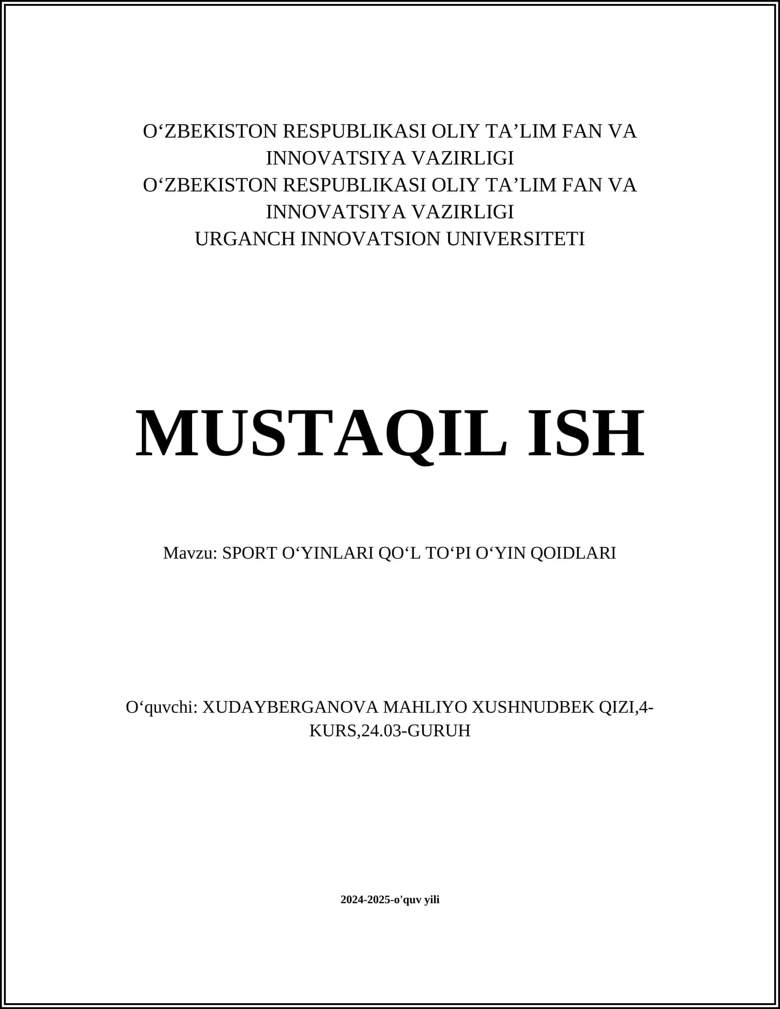 SPORT OʻYINLARI QOʻL TOʻPI OʻYIN QOIDLARI