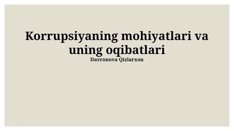 Korrupsiyaning mohiyatlari va uning oqibatlari