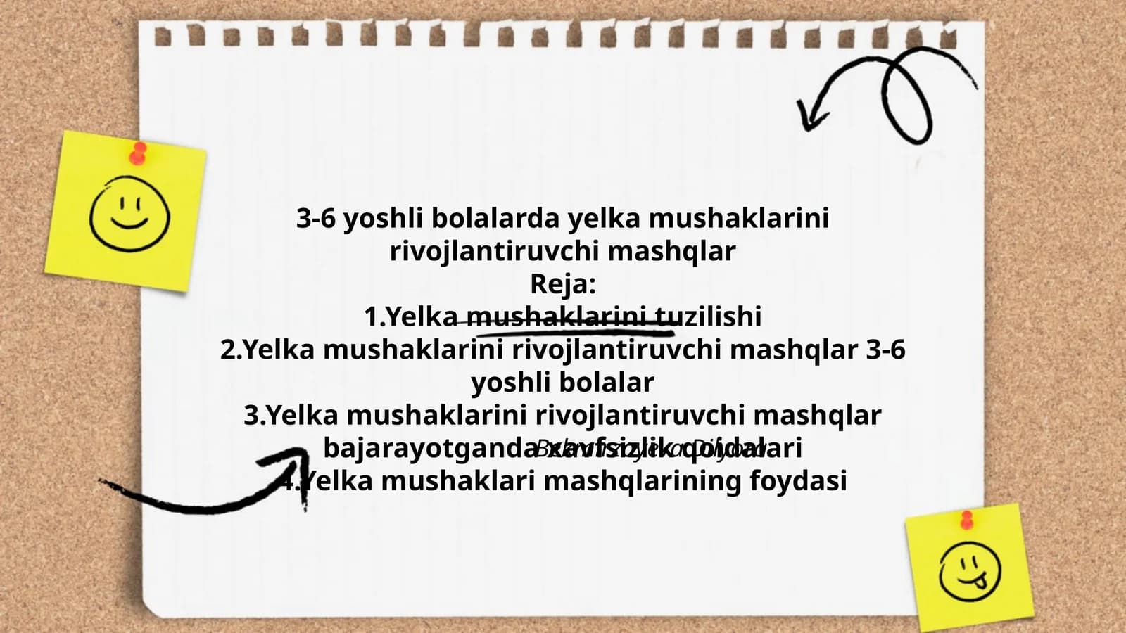Yelka mushaklarini rivojlantiruvchi mashqlar 3-6 yoshli bolalar