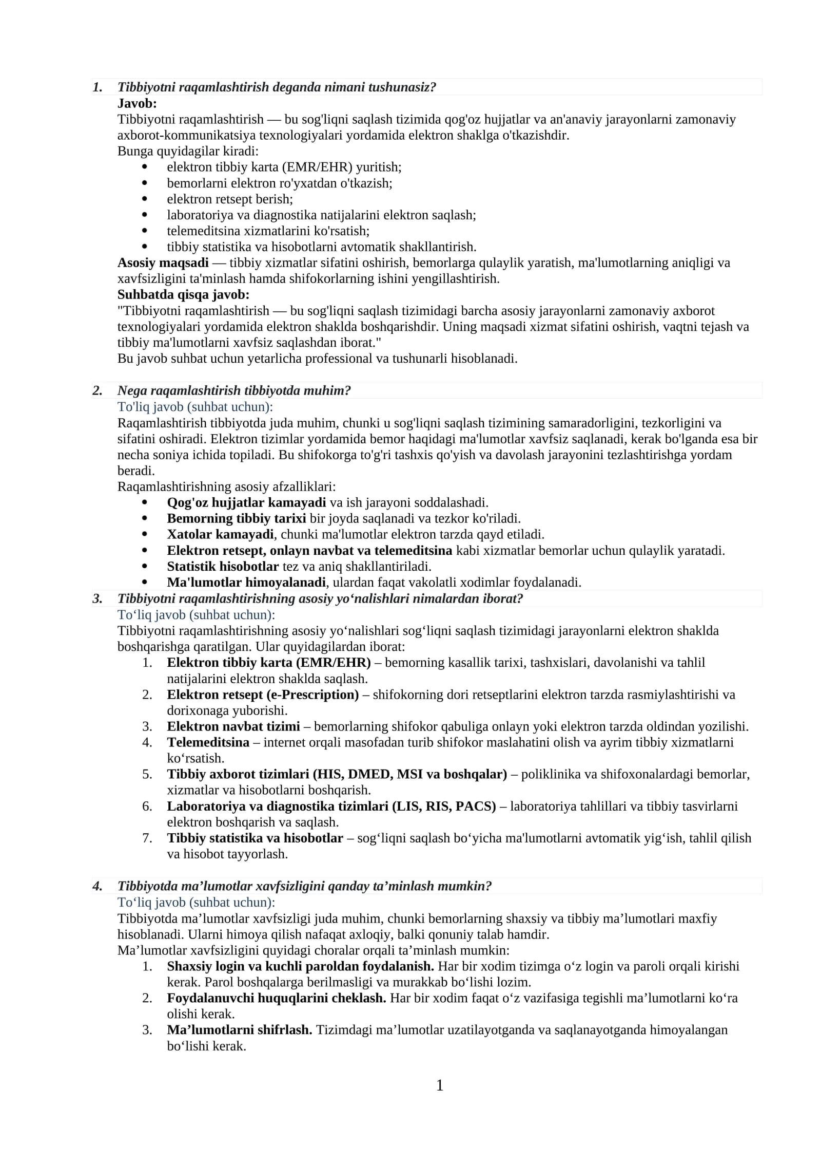 Raqamli sog'liqni saqlashga ishga kiruvchilar uchun