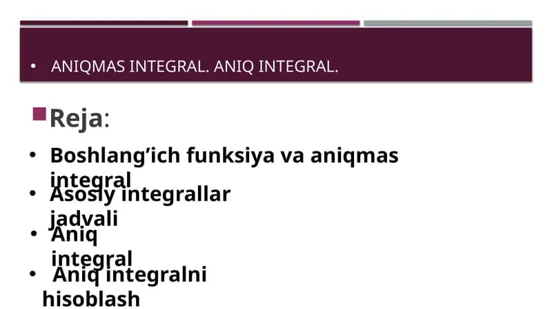 Aniqmas integral. Aniq integral