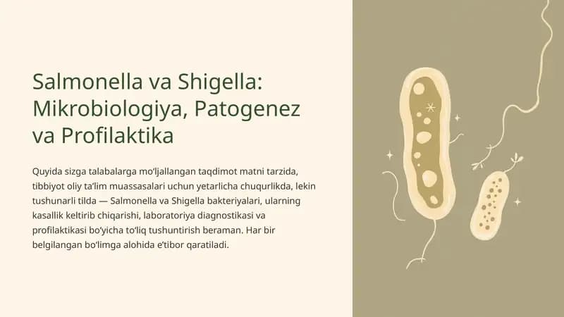 Salmonella va Shigella: Mikrobiologiya, Patogenez va Profilaktika