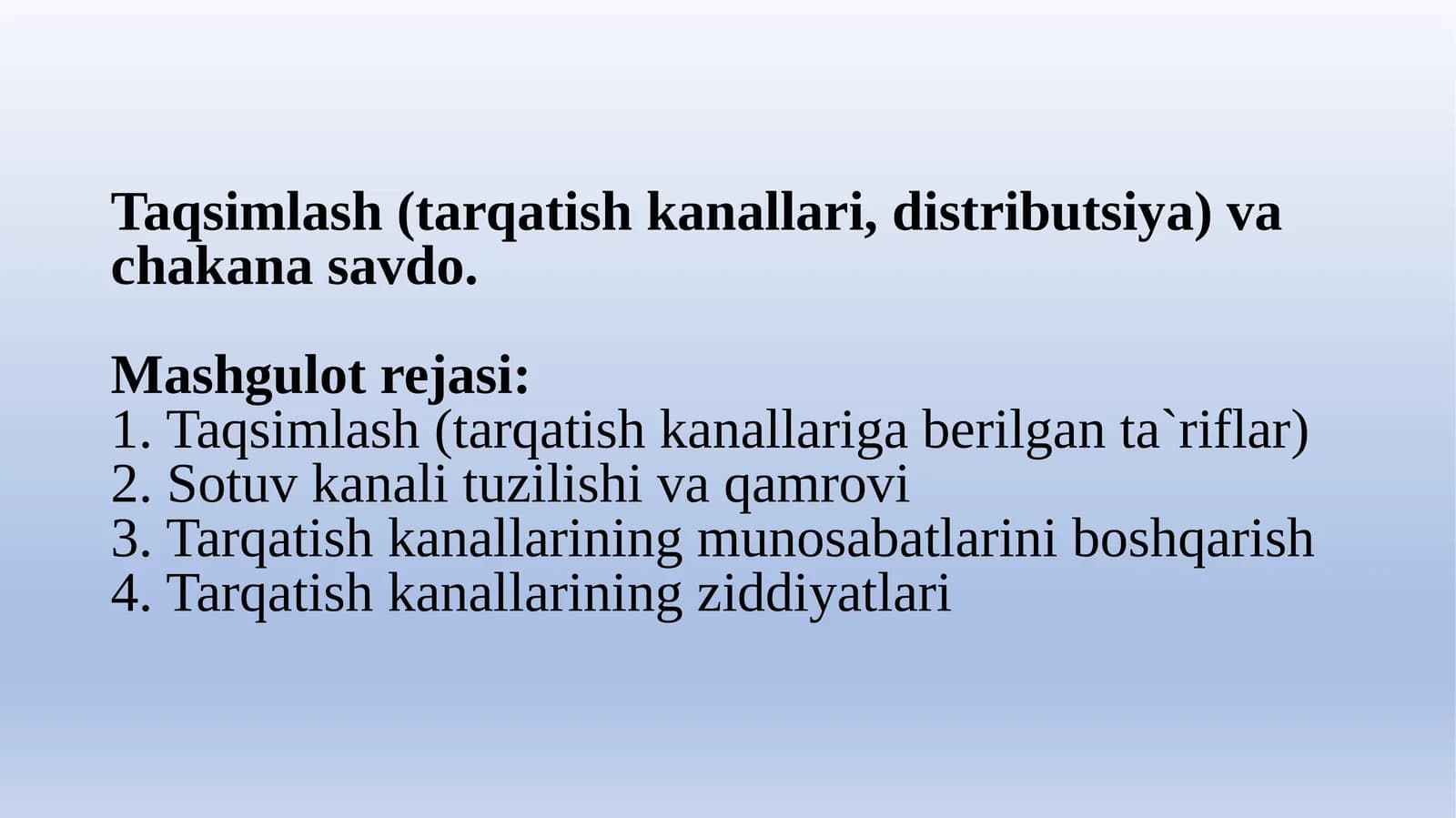 Taqsimlash va chakana savdo