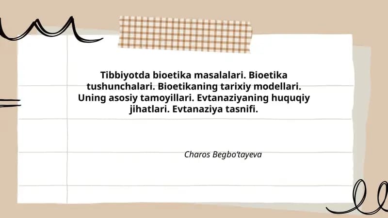 Tibbiyotda bioetika masalalari