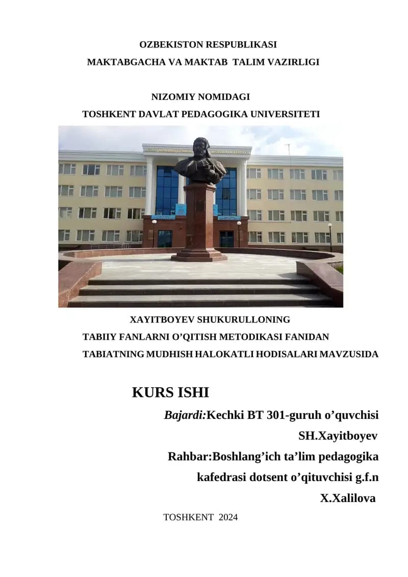 TABIATNING MUDHISH HALOKATLI HODISALARI