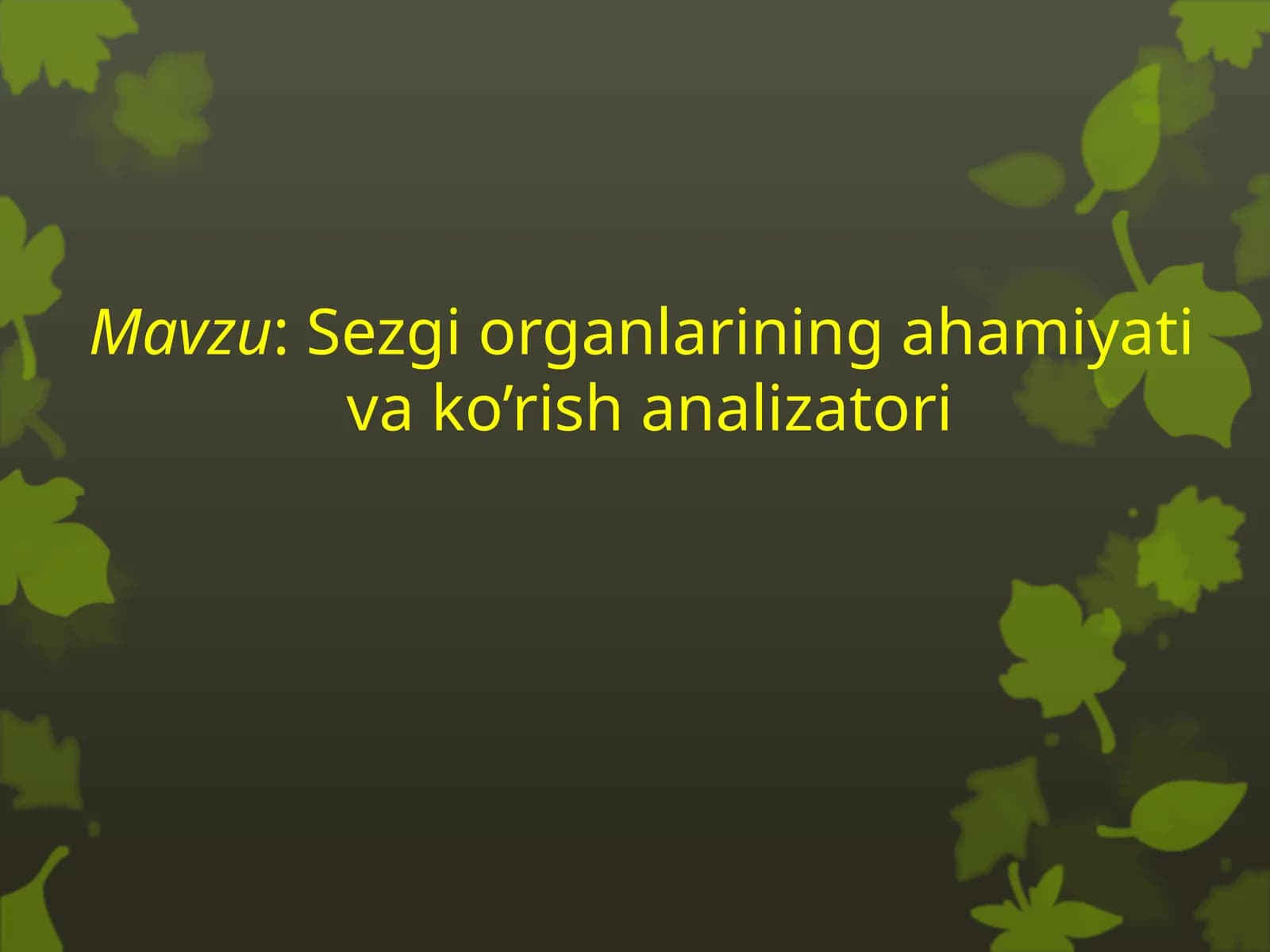 Sezgi organlarining ahamiyati va ko’rish analizatori