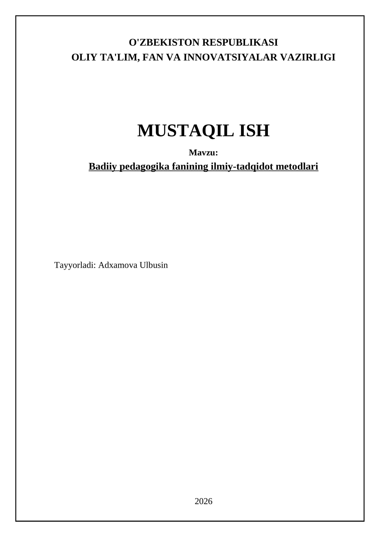Badiiy pedagogika fanining ilmiy-tadqidot metodlari