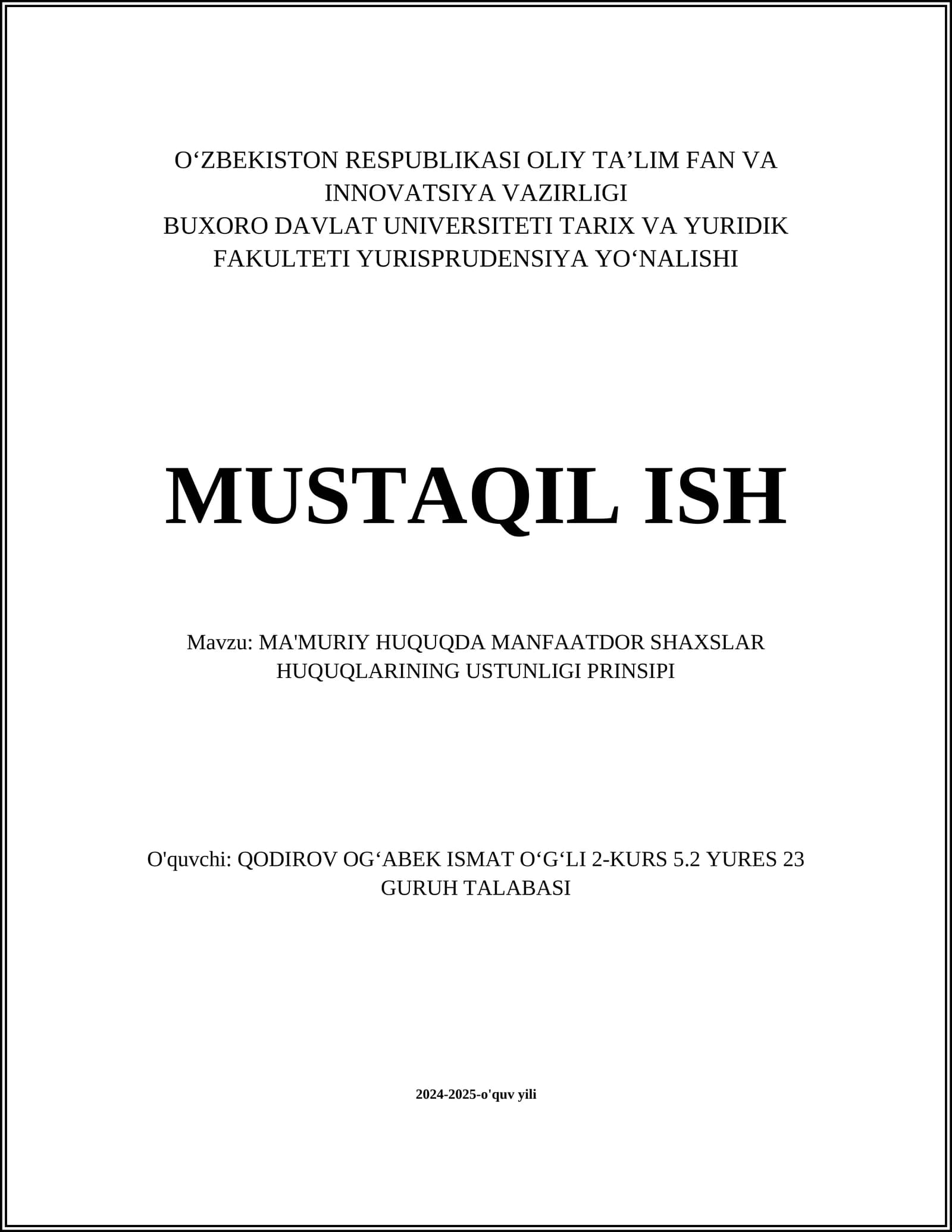 MA'MURIY HUQUQDA MANFAATDOR SHAXSLAR HUQUQLARINING USTUNLIGI PRINSIPI