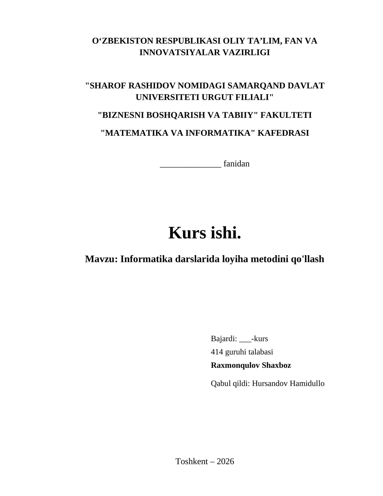 Informatika darslarida loyiha metodini qo'llash