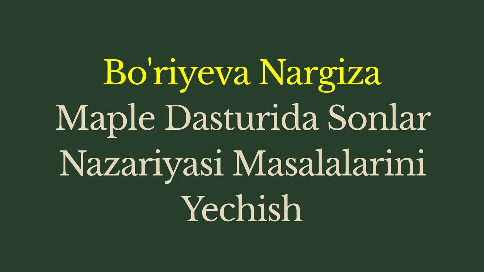 Maple Dasturida Sonlar Nazariyasi Masalalarini Yechish