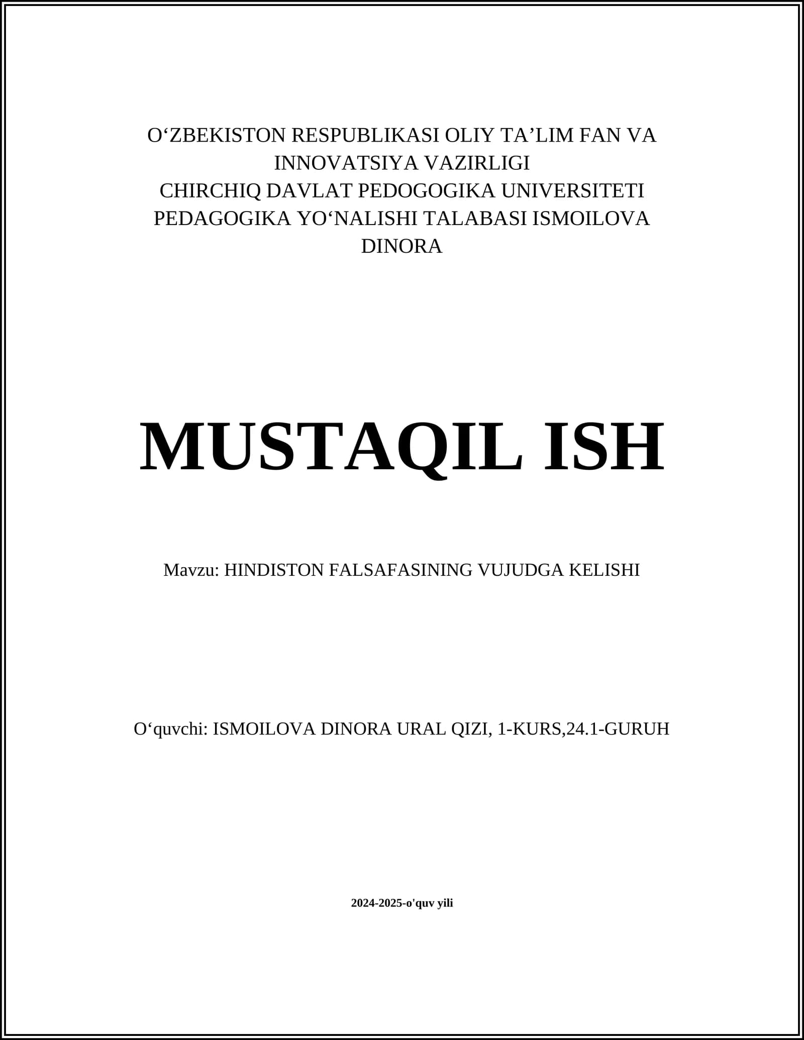 HINDISTON FALSAFASINING VUJUDGA KELISHI