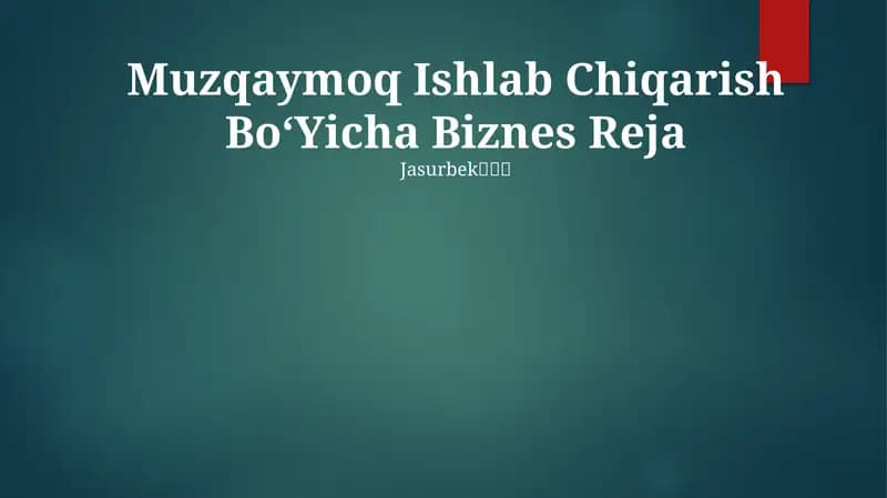Muzqaymoq Ishlab Chiqarish BoʻYicha Biznes Reja