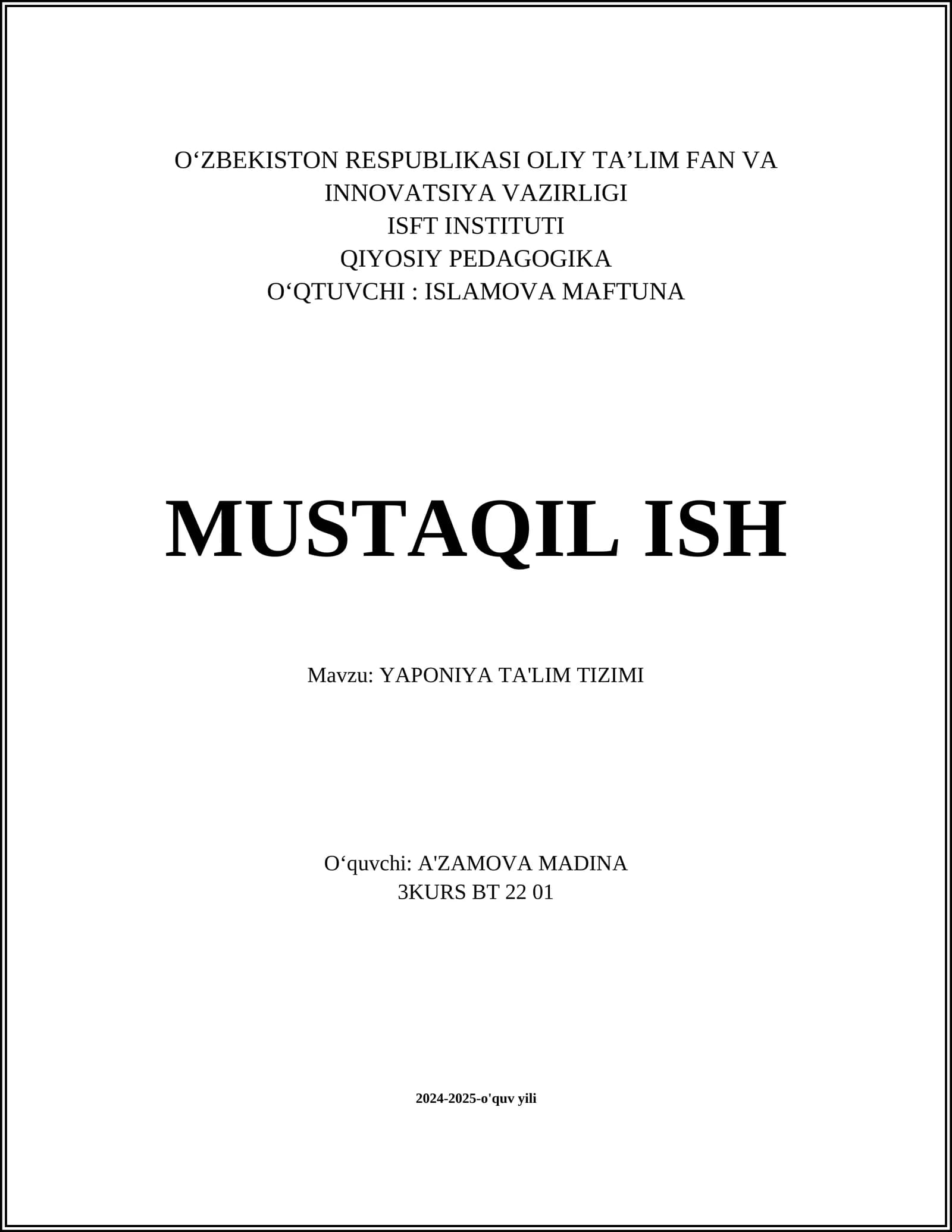 YAPONIYA TA'LIM TIZIMI