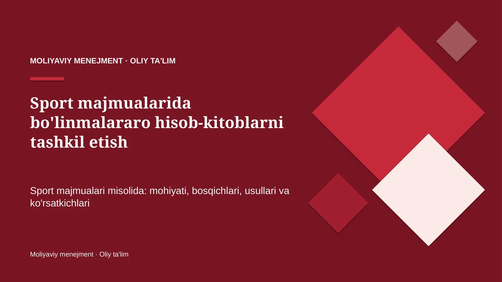 Sport majmualarida bo'linmalararo hisob-kitoblarni tashkil etish