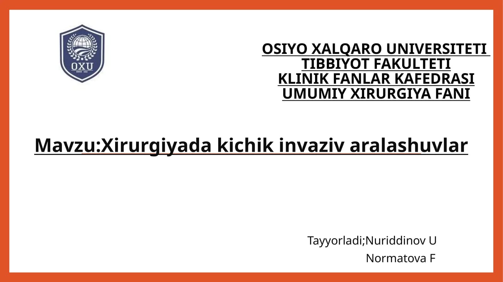 Xirurgiyada kichik invaziv operatsiyalar