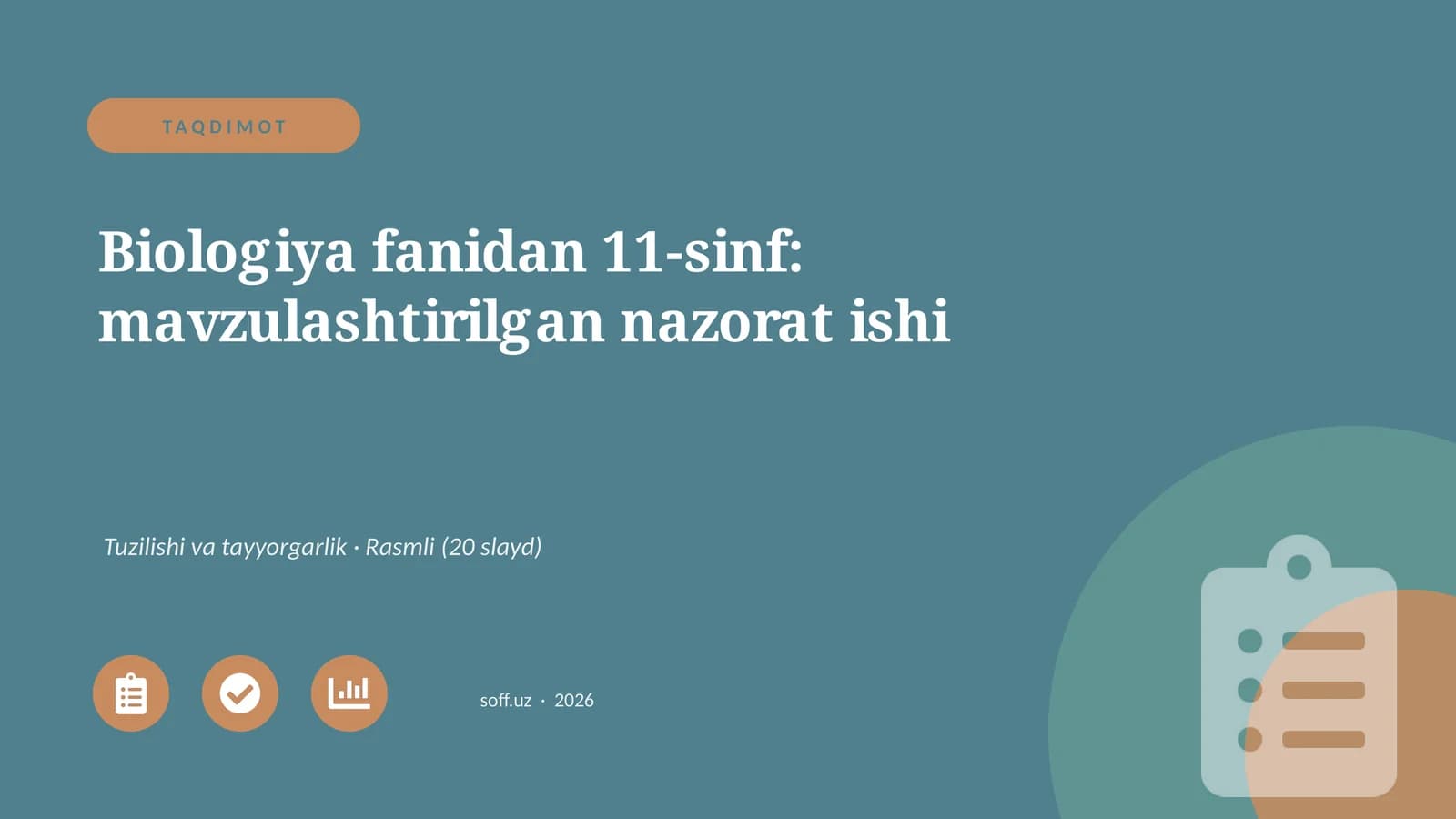 Biologiya fanidan 11-sinf: mavzulashtirilgan nazorat ishi