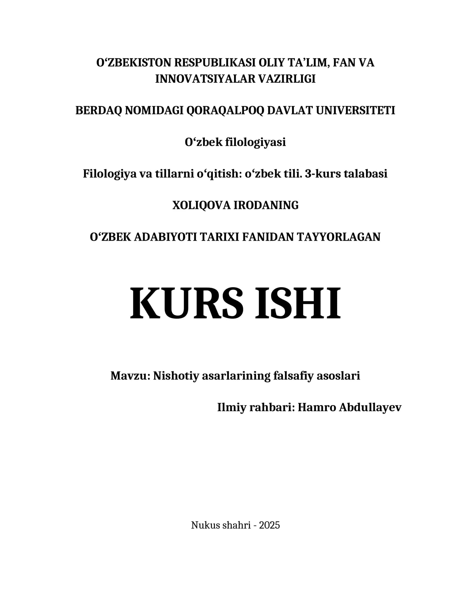 NISHOTIY ASARLARINING FALSAFIY ASOSLARI