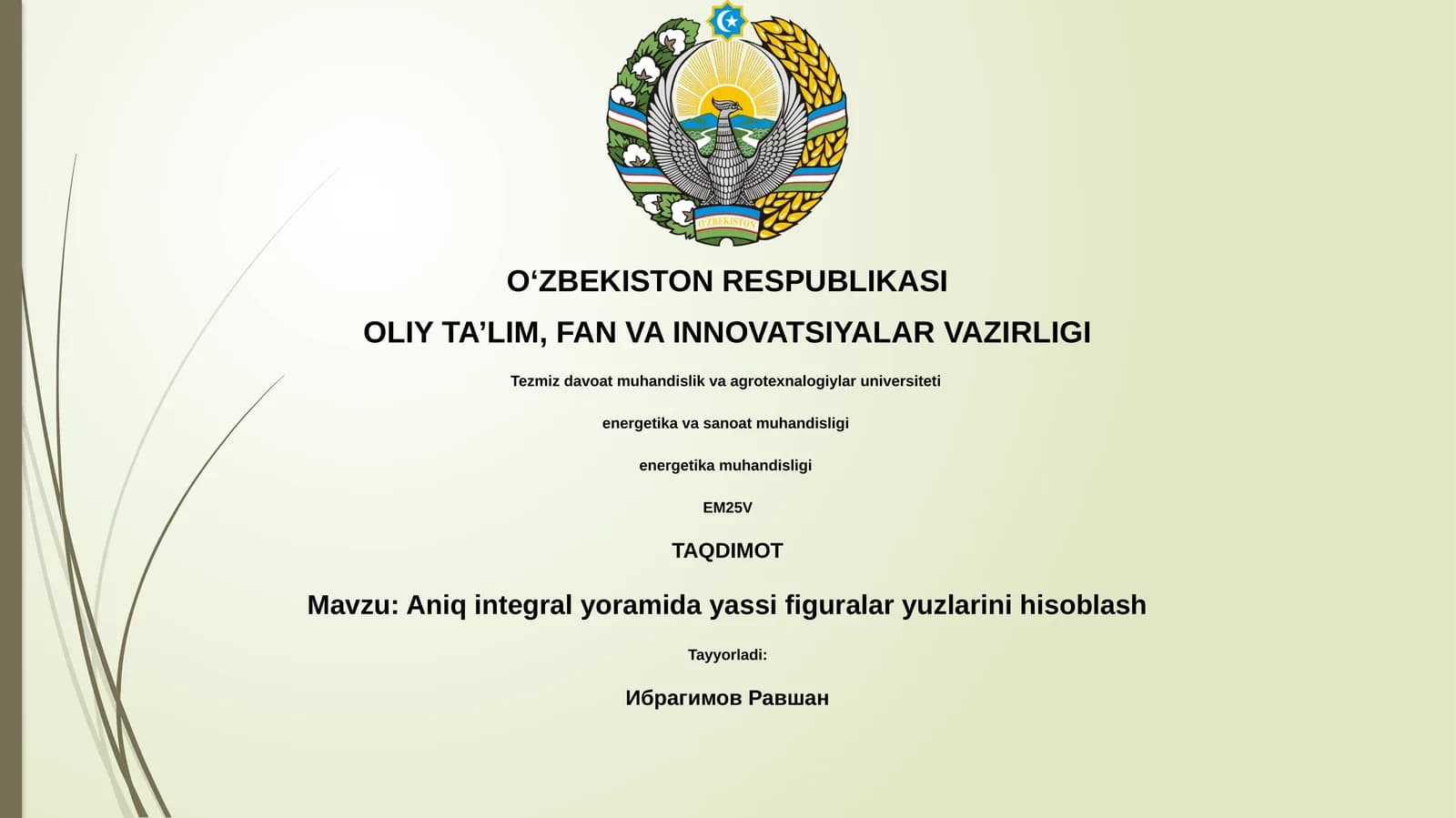 Aniq integral yoramida yassi figuralar yuzlarini hisoblash