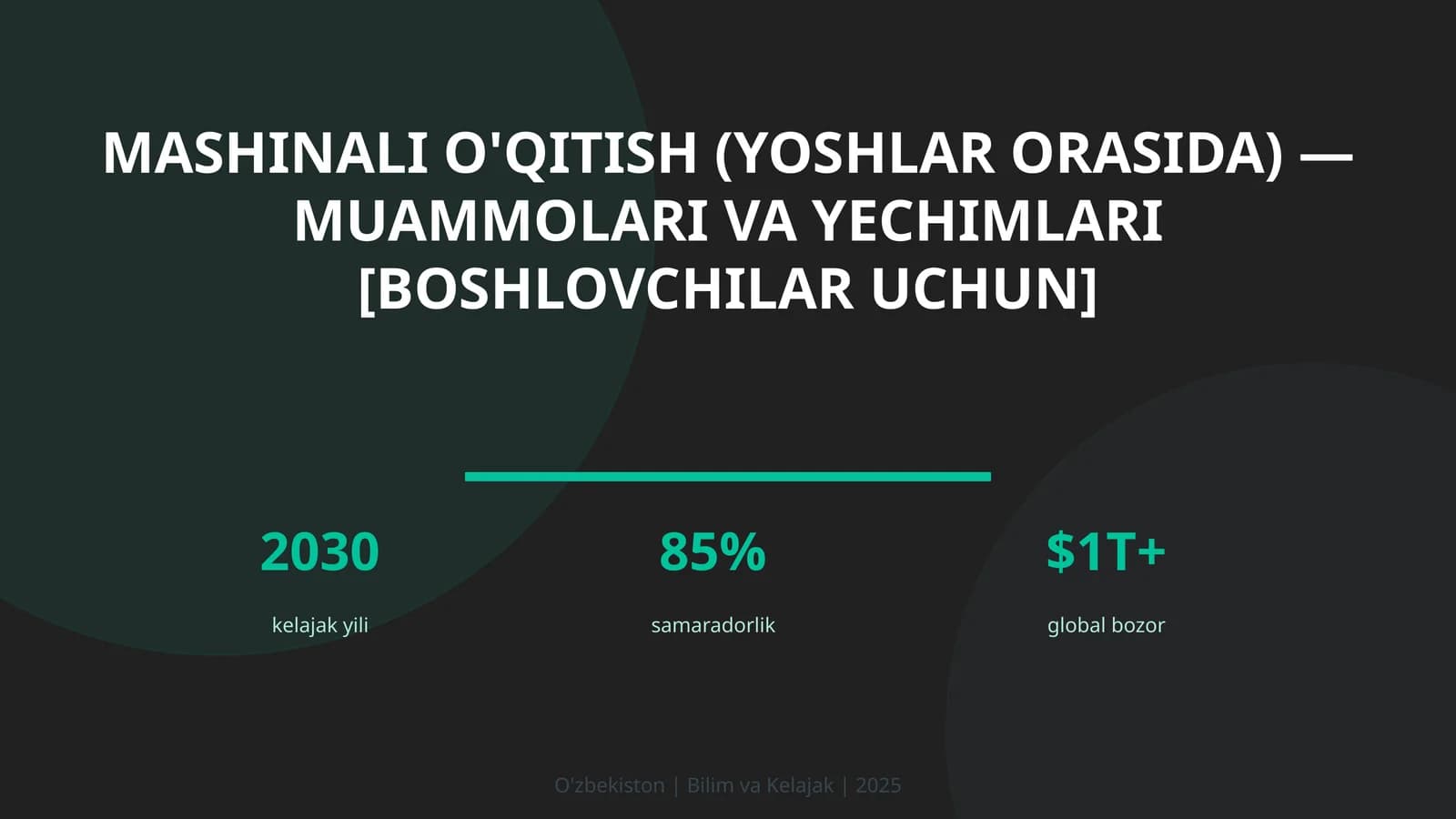 Mashinali O'qitish (Yoshlar Orasida) - Muammolari va Yechimlari [Boshlovchilar Uchun]