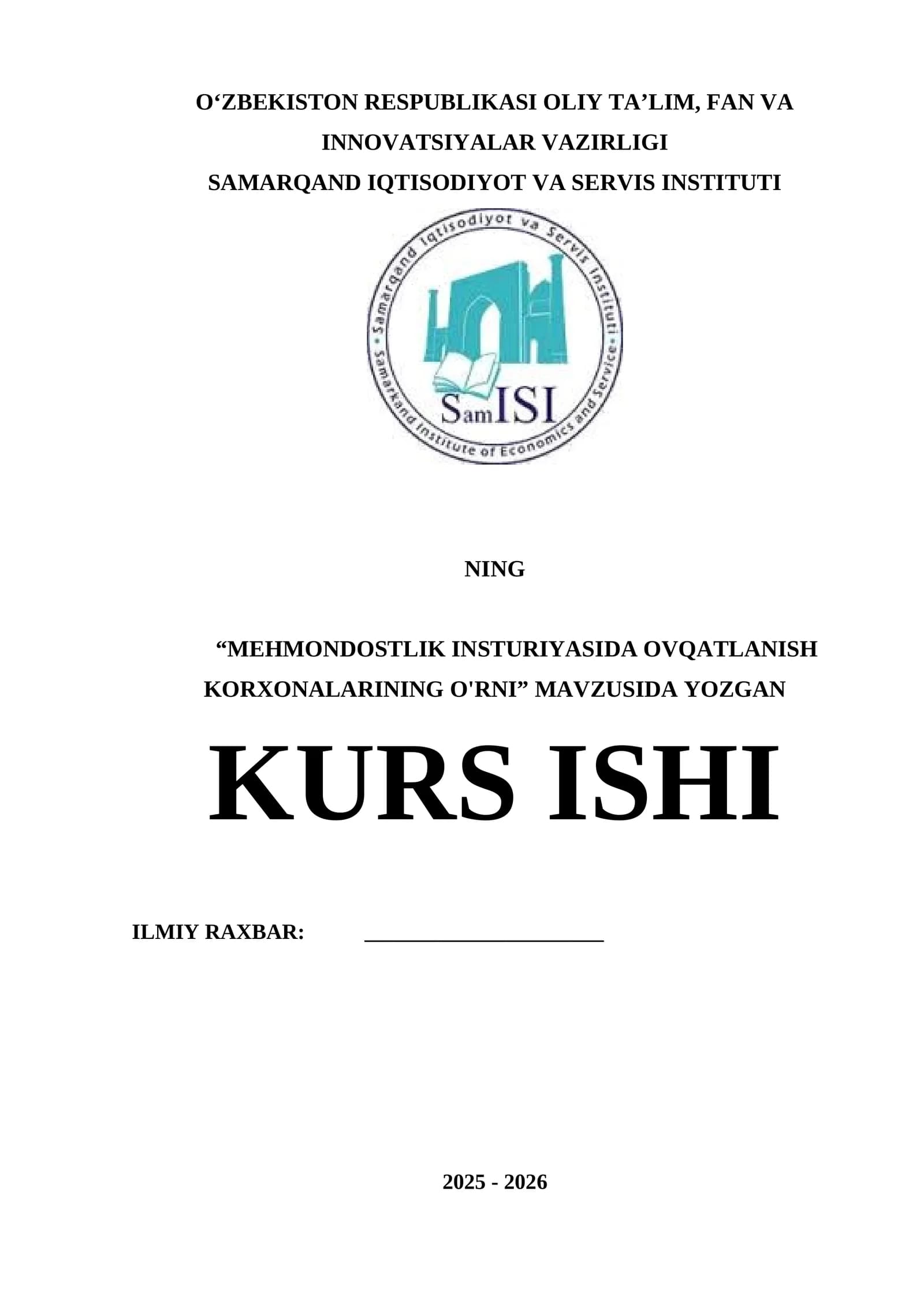 Mehmondostlik industriyasida ovqatlanish korxonalarining o'rni