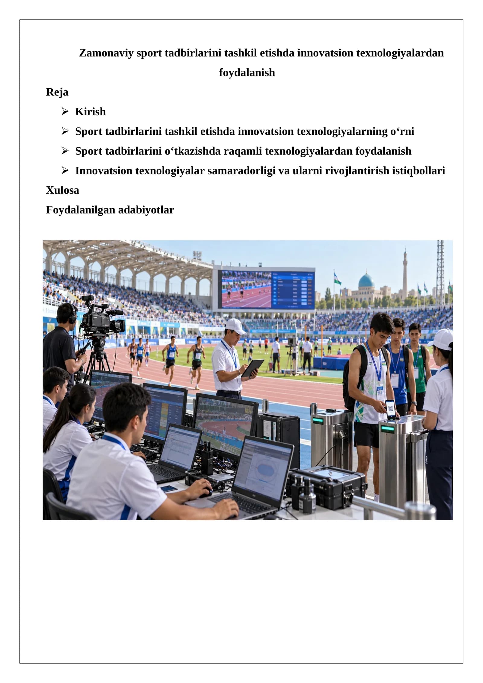 Zamonaviy sport tadbirlarini tashkil etishda innovatsion texnologiyalardan foydalanish