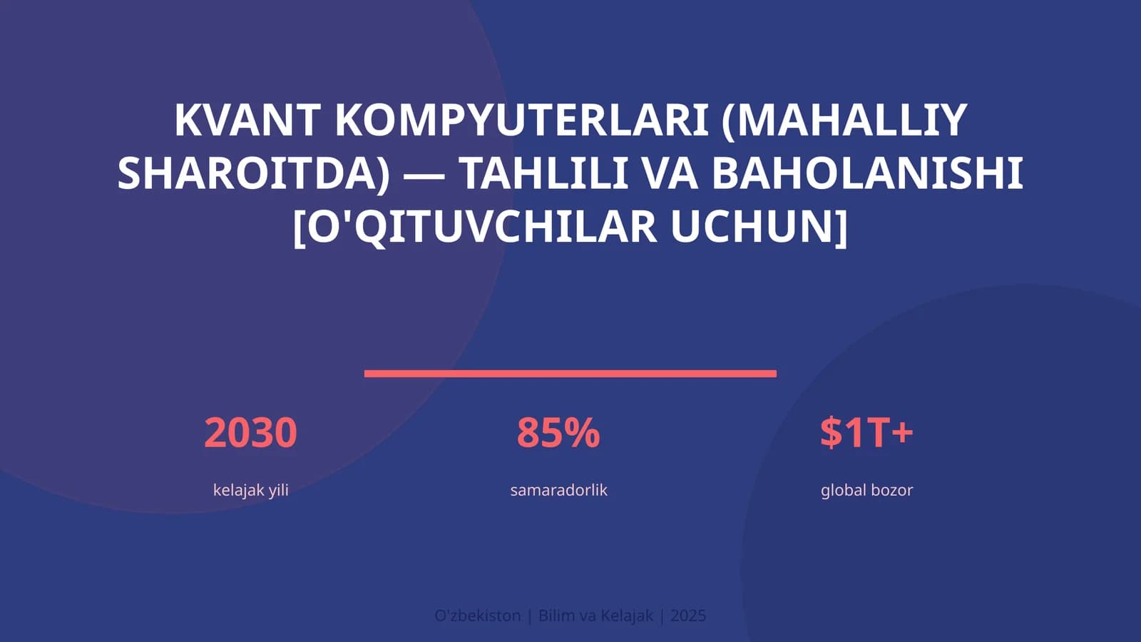 KVANT KOMPYUTERLARI (MAHALLIY SHAROITDA) — TAHLILI VA BAHOLANISHI [O'QITUVCHILAR UCHUN]