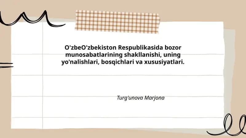 Bozor Munosabatlarining Shakllanishi