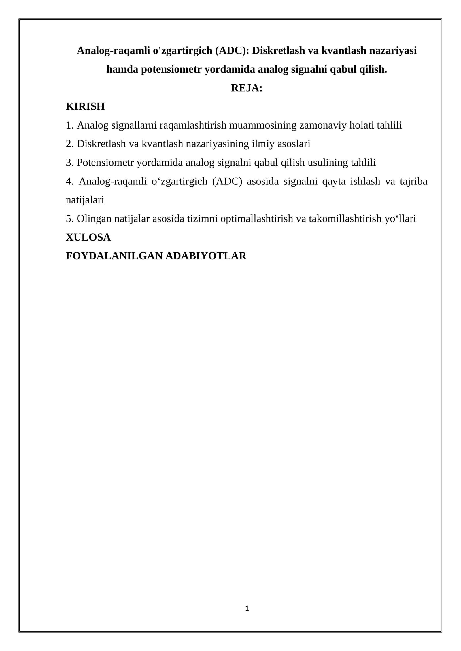 Analog-raqamli o'zgartirgich (ADC)