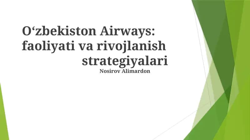 Oʻzbekiston Havo Yoʻllari: Rivojlanish Strategiyasi