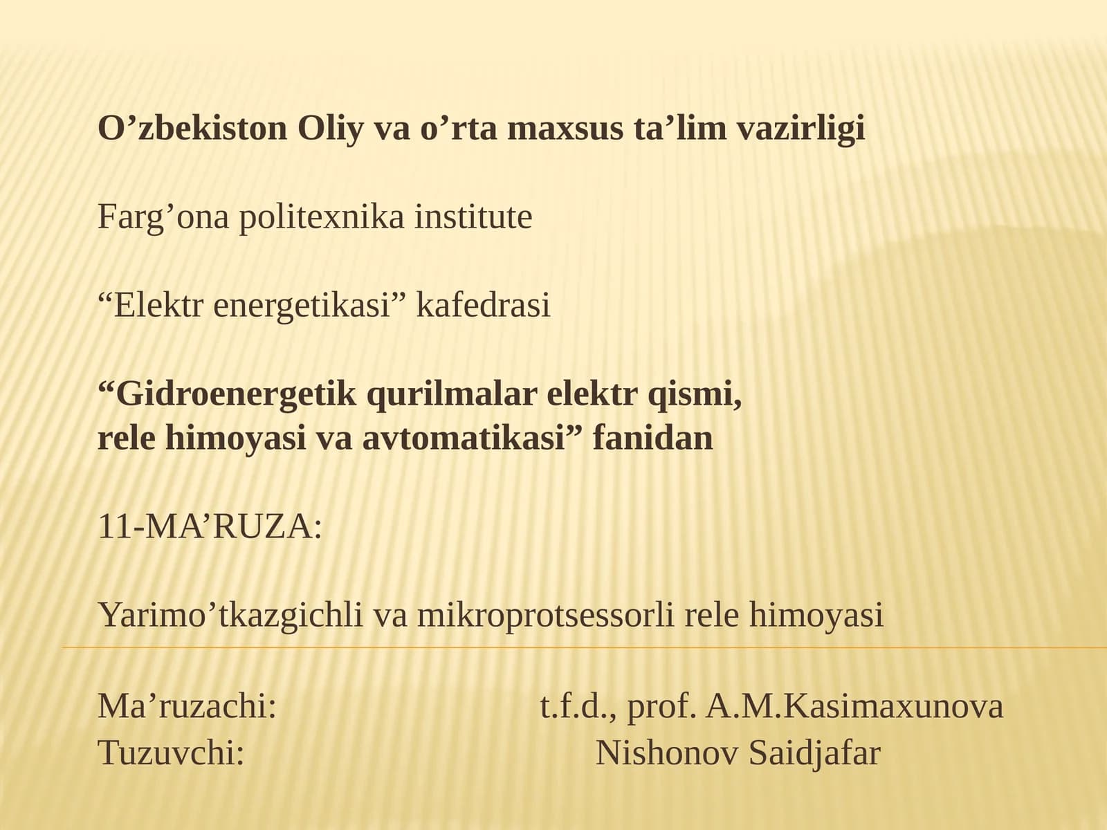 11-MA’RUZA: Yarimoʼtkazgichlivamikroprotsessorlirelehimoyasi