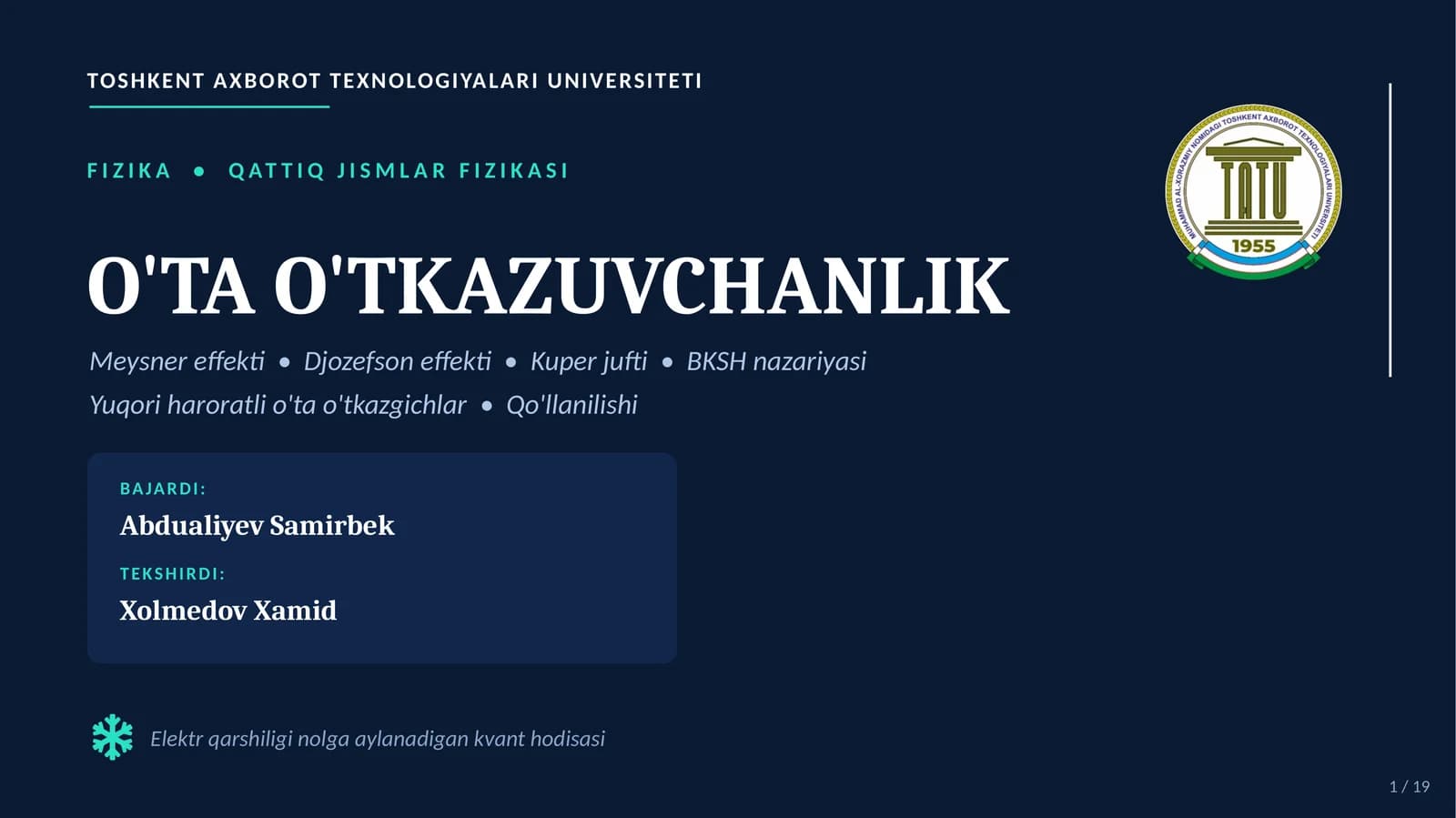 fizika fanidan prizintatsiya ,mavzu 'ota o'tkazuvchanlik