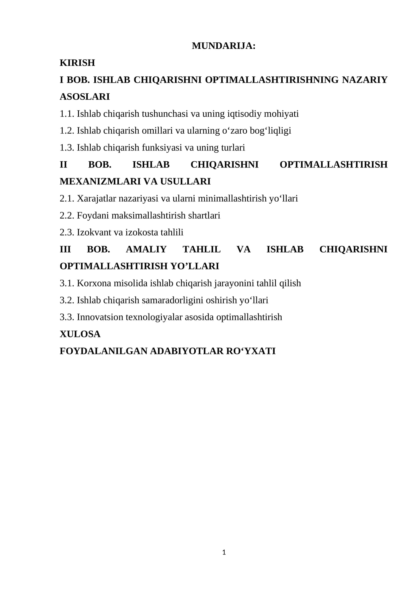Ishlab chiqarishni optimallashtirishning nazariy va amaliy ahamiyati