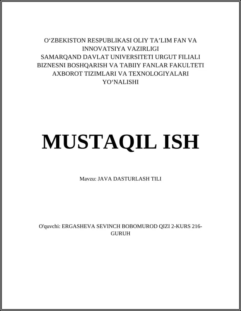 JAVA DASTURLASH TILI