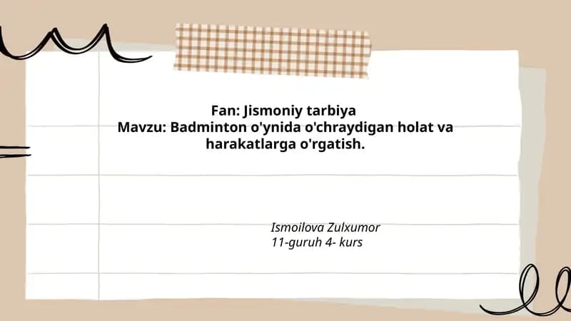 Badminton o'ynida o'chraydigan holat va harakatlarga o'rgatish