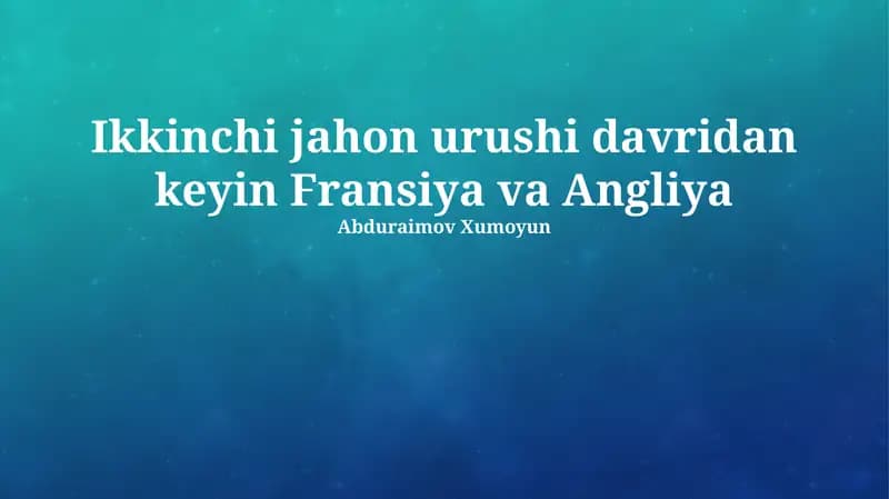 Urushdan keyingi Fransiyaning qayta tiklanishi