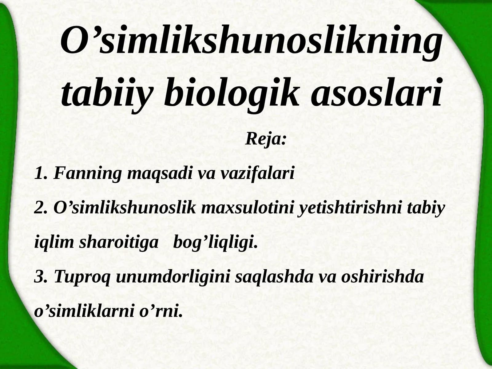 O’simlikshunoslikning tabiiy biologik asoslari