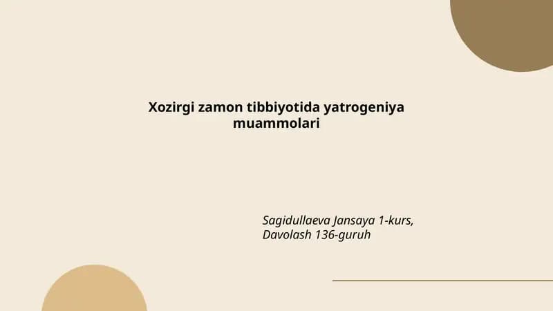 Xozirgi zamon tibbiyotida yatrogeniya muammolari